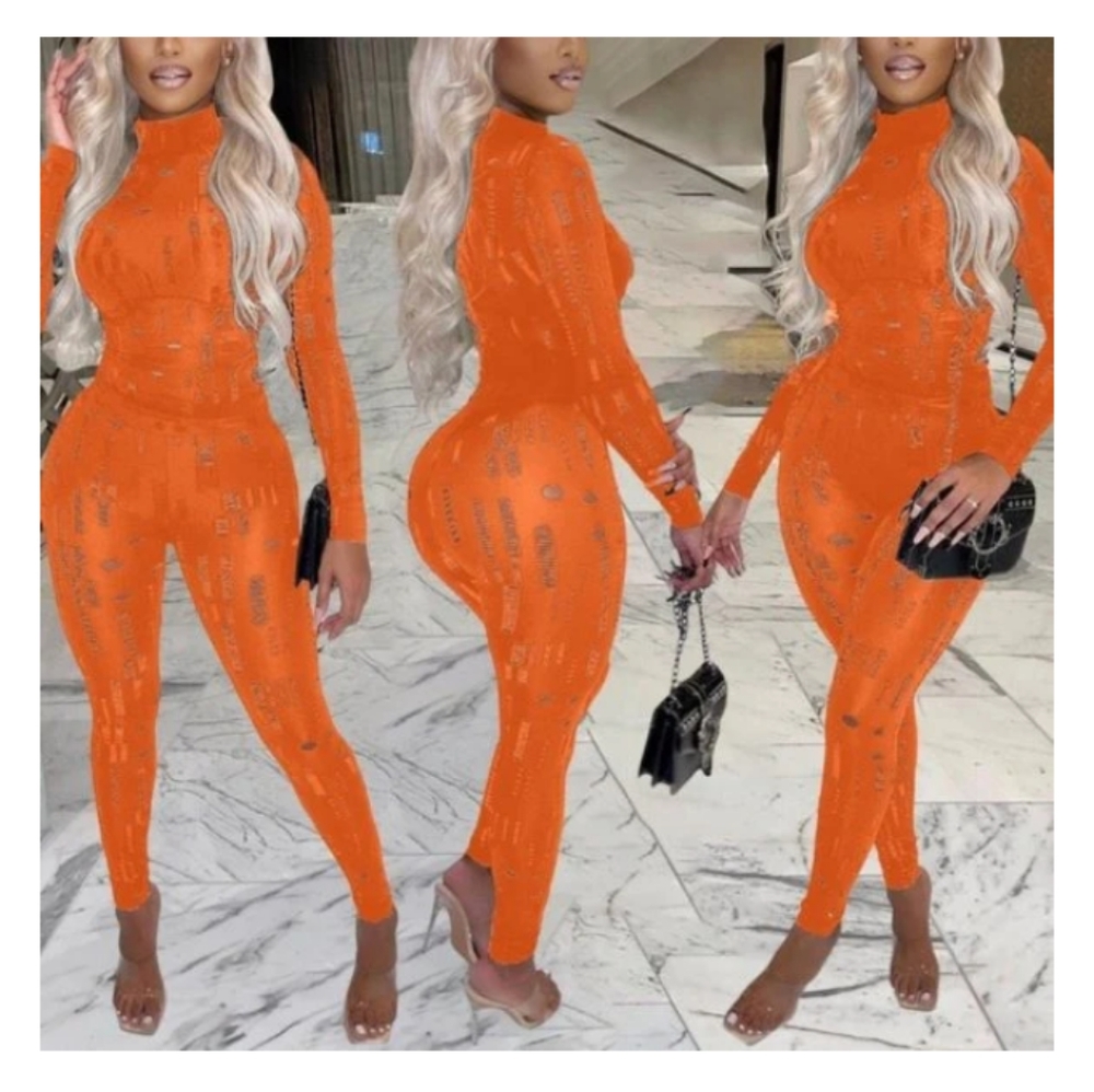 New Orange Peel Distressed Ripped Stretched Torn Mock Neck Bodycon Pant Set M - Picture 3 of 12